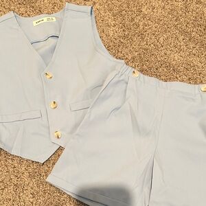 SHEIN Sky Blue Buttoned Vest and Shorts